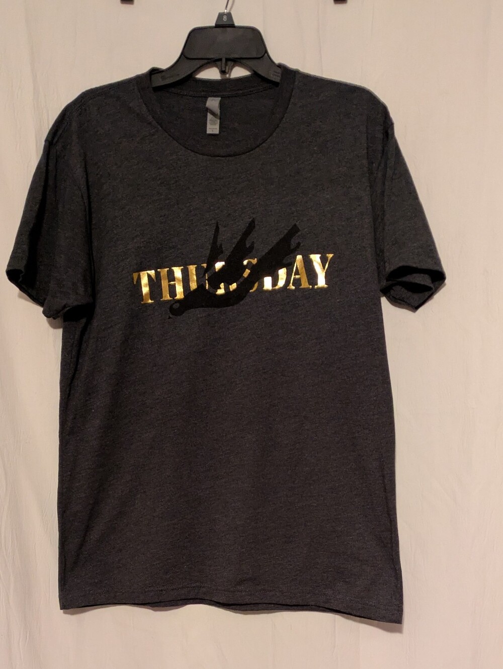 Thursday Gold Lettering Graphic Tee Shirt Gray Size Large - Picture 2 of 8